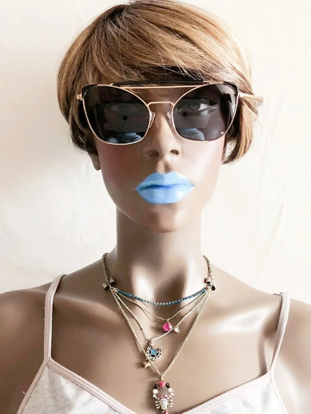 Gold Metal Frame Brow Bar Cat Eye Sunglasses